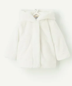 Veste à capuche bébé fille blanche en fausse fourrure