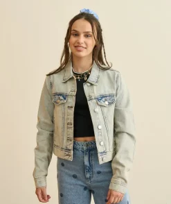 Veste en jean délavée fille