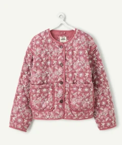 Veste fille matelassée fleuri rose