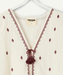 Veste fille sans manches brodée écrue