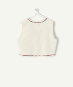 Veste fille sans manches brodée écrue