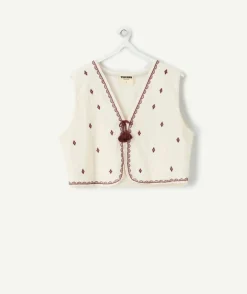 Veste fille sans manches brodée écrue