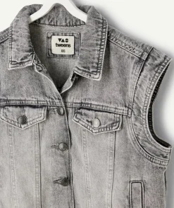 Veste fille sans manches en jean gris