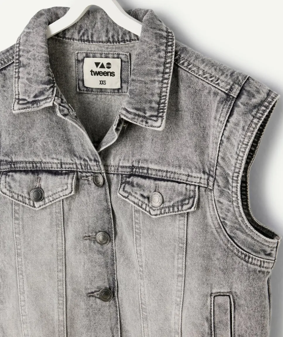 Veste fille sans manches en jean gris