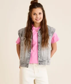 Veste fille sans manches en jean gris