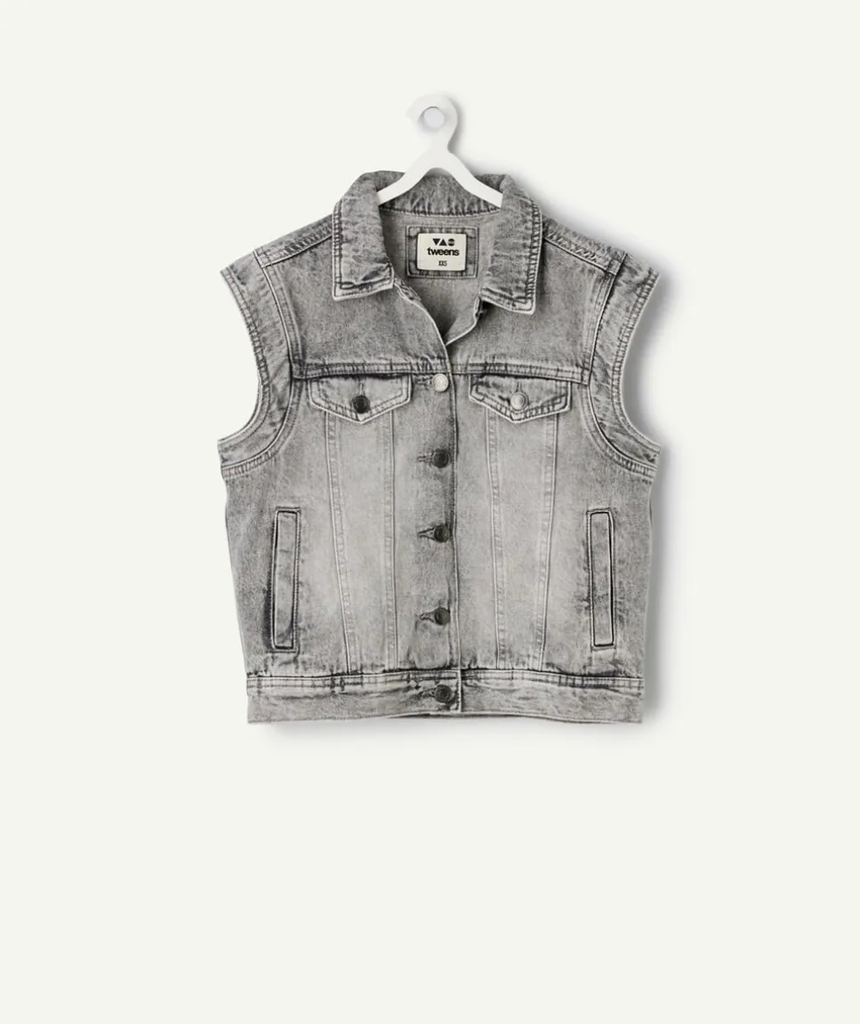 Veste fille sans manches en jean gris