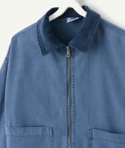 Veste garçon bleu zip col contrasté