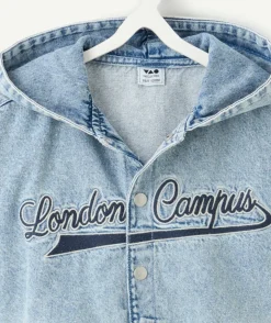 Veste garçon denim capuche message campus