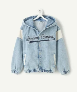 Veste garçon denim capuche message campus