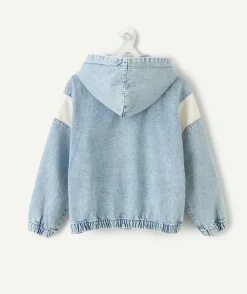 Veste garçon denim capuche message campus