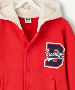 Veste garçon rouge imprimé capuche