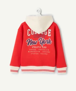 Veste garçon rouge imprimé capuche