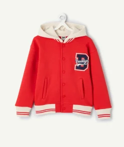 Veste garçon rouge imprimé capuche