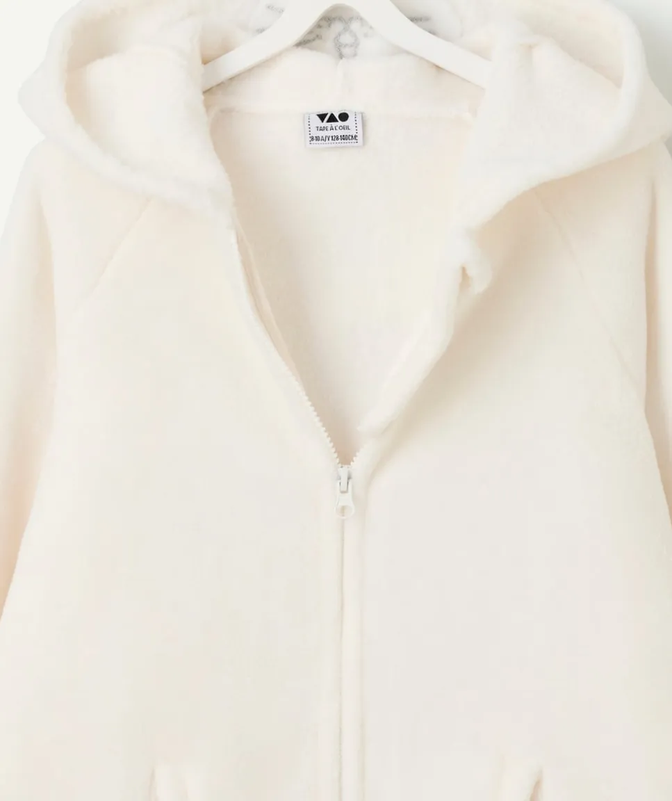 Veste polaire à capuche fille crème