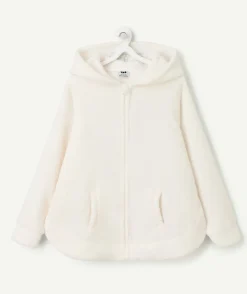 Veste polaire à capuche fille crème