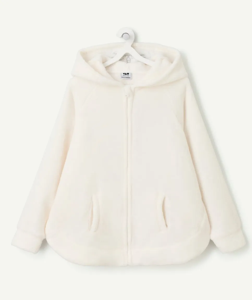 Veste polaire à capuche fille crème