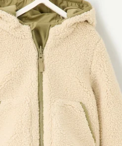 Veste réversible en sherpa beige et kaki bébé garçon