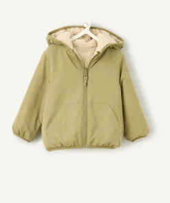 Veste réversible en sherpa beige et kaki bébé garçon