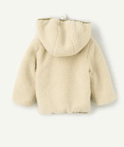Veste réversible en sherpa beige et kaki bébé garçon