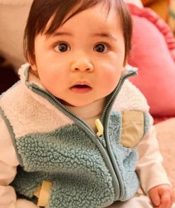 Veste sans manches bébé garçon sherpa bleue et blanche