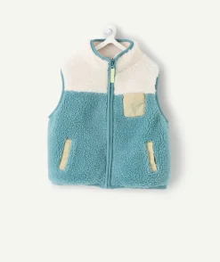 Veste sans manches bébé garçon sherpa bleue et blanche