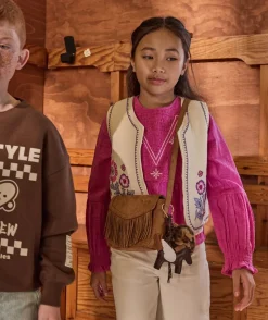 Veste sans manches fille brodée écru