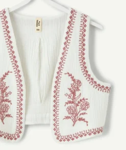 Veste sans manches fille broderie écru