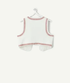 Veste sans manches fille broderie écru
