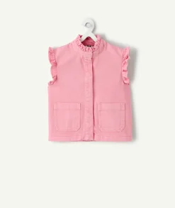 Veste sans manches fille rose à volants