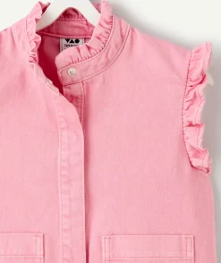 Veste sans manches fille rose à volants