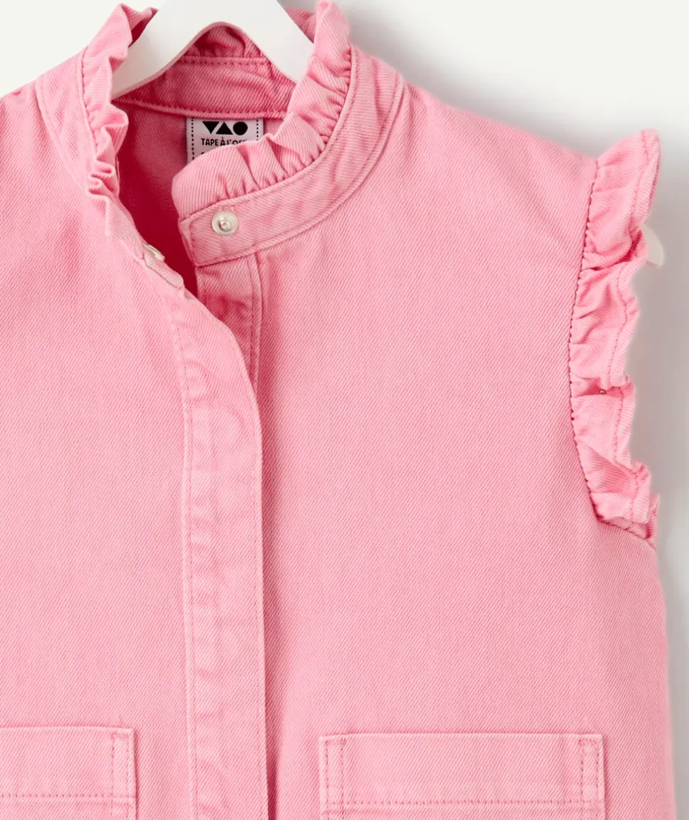 Veste sans manches fille rose à volants