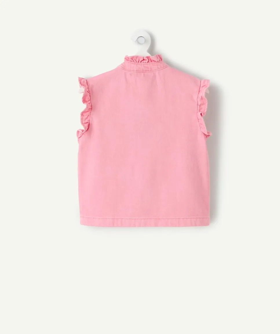 Veste sans manches fille rose à volants
