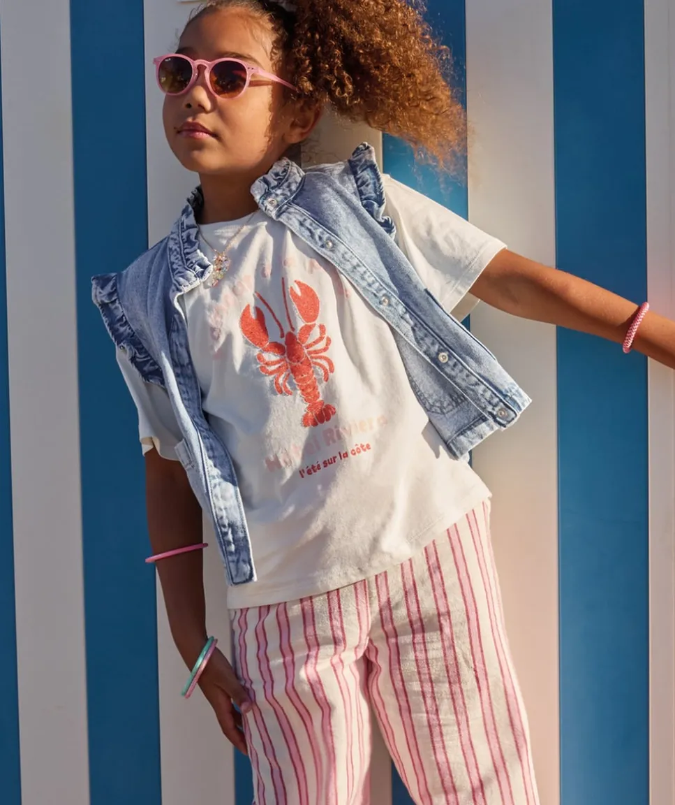 Veste sans manches jean fille à volants
