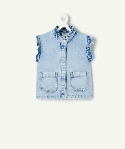 Veste sans manches jean fille à volants