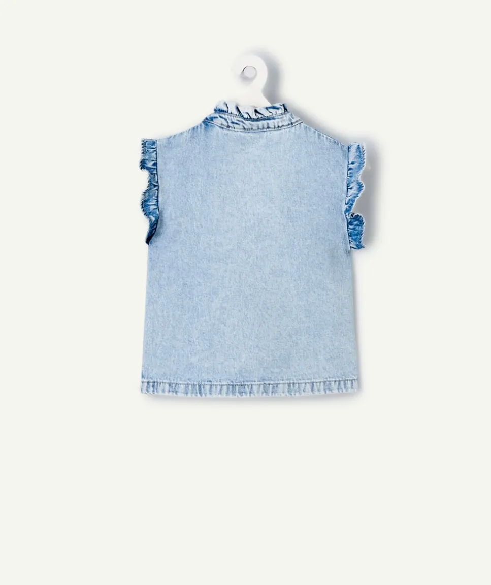 Veste sans manches jean fille à volants
