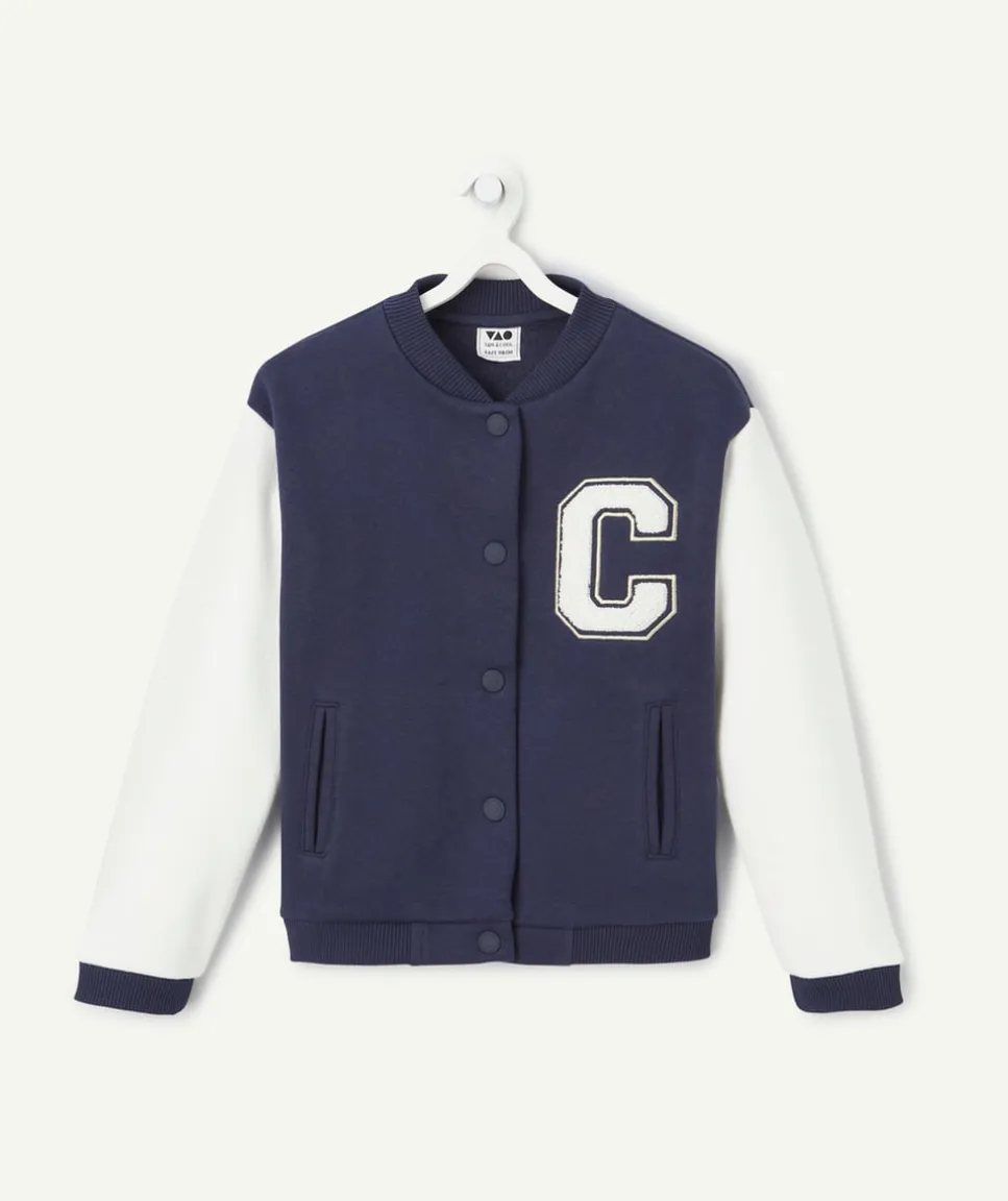Veste teddy fille en fibres recyclées bleu marine et blanc