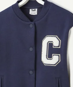 Veste teddy fille en fibres recyclées bleu marine et blanc