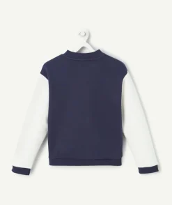 Veste teddy fille en fibres recyclées bleu marine et blanc