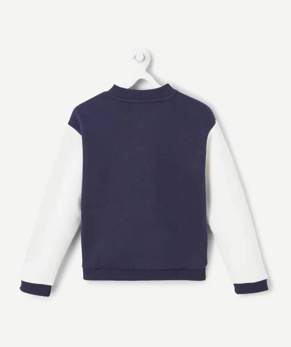 Veste teddy fille en fibres recyclées bleu marine et blanc
