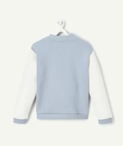 Veste teddy fille en fibres recyclées bleu ciel et blanc