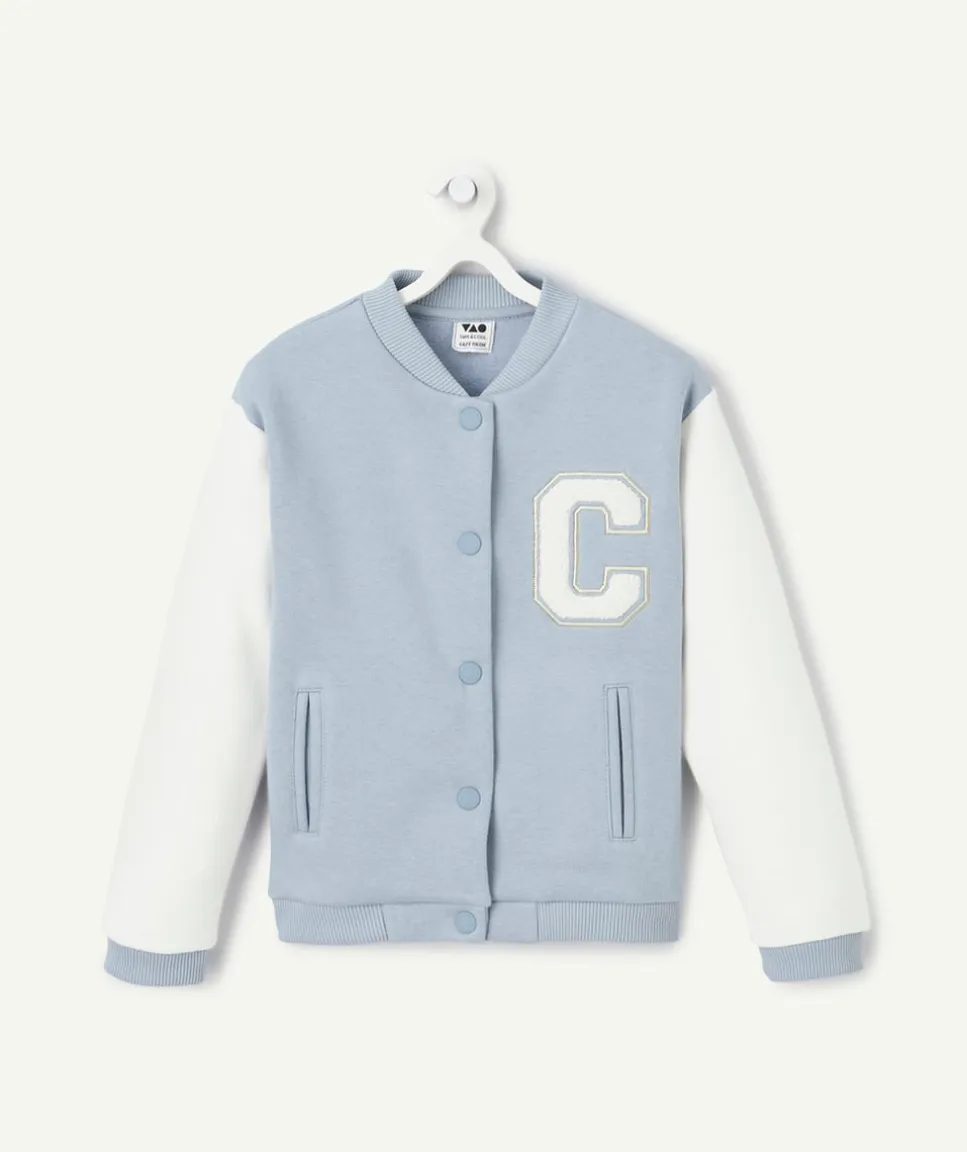 Veste teddy fille en fibres recyclées bleu ciel et blanc
