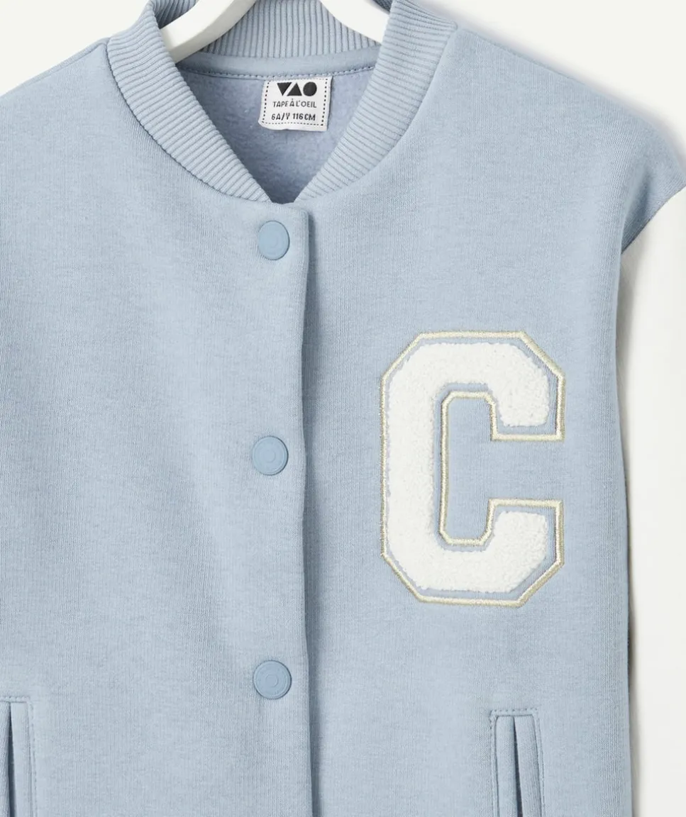 Veste teddy fille en fibres recyclées bleu ciel et blanc