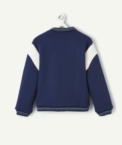 Veste teddy fille en fibres recyclées bleu marine avec patch lettre